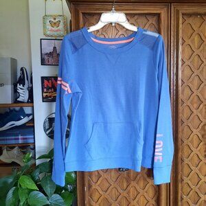 Juniors' SO® Crewneck Mesh Shoulder Pullover Sweatshirt- Blue, Size L